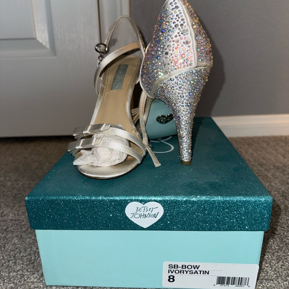 Betsey Johnson Silver and White Crystal Heels